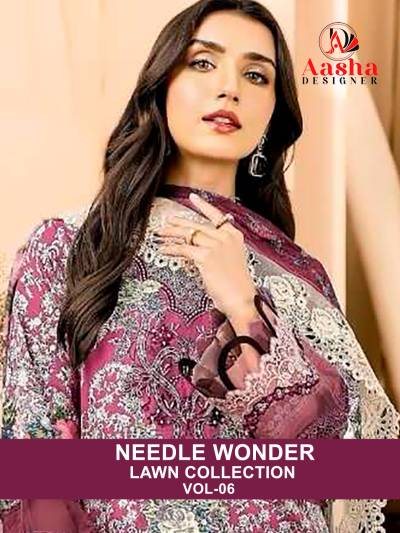 AASHA DESIGNER NEEDLE WONDER LAWN COLLECTION VOL 6 1062A DESIGNER SALWAR SUIT WHOLESALER IN SURAT